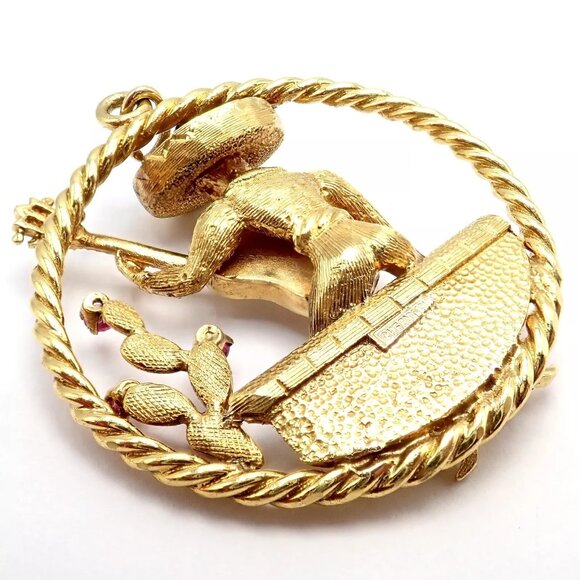 Authentic! Rudi Cherny 18k Yellow Gold Guitar Player Cactus Ruby Pendant - Picture 3 of 13